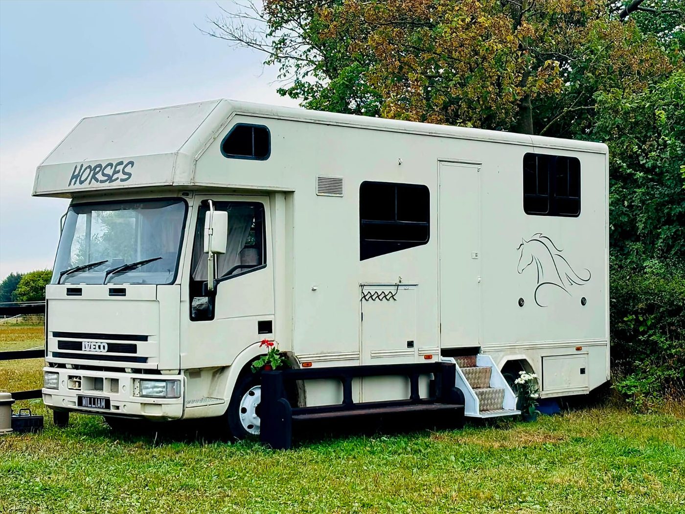 Converted horsebox containing the communal kitchen, shower and toilet facilities